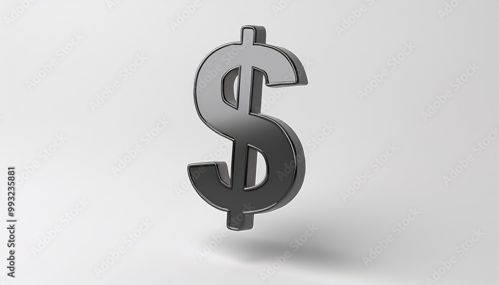 Metallic dollar sign on white background, symbolizing finance and currency. Metallic dollar sign on white background, symbolizing finance and currency.