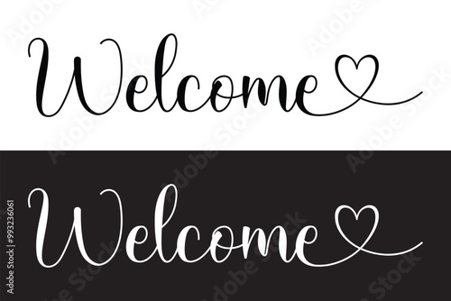 welcome lettering text. Modern calligraphy style illustration. Welcome hand lettering, black ink brush calligraphy, with golden glitter effect, Vector illustration in eps 10.