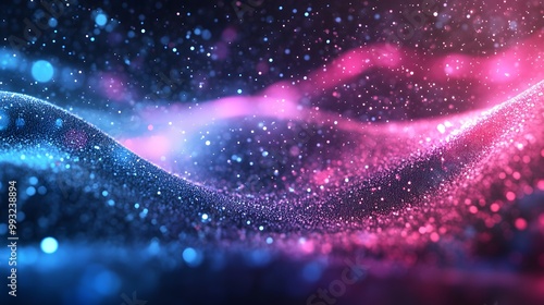 Abstract Background with Blue and Pink Glittering Waves