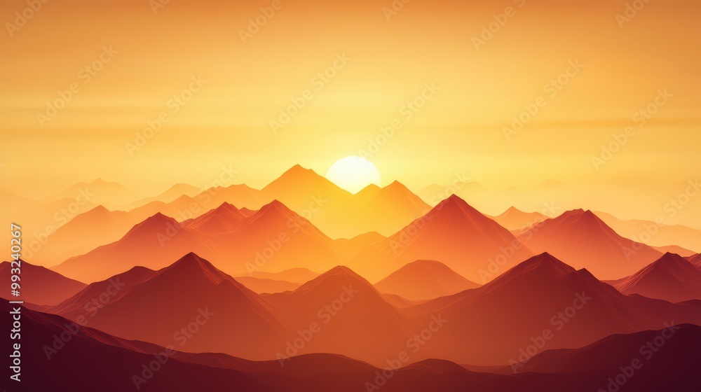 custom made wallpaper toronto digitalBreathtaking view of mountain silhouettes at sunset illuminating the sky with warm golden hues.