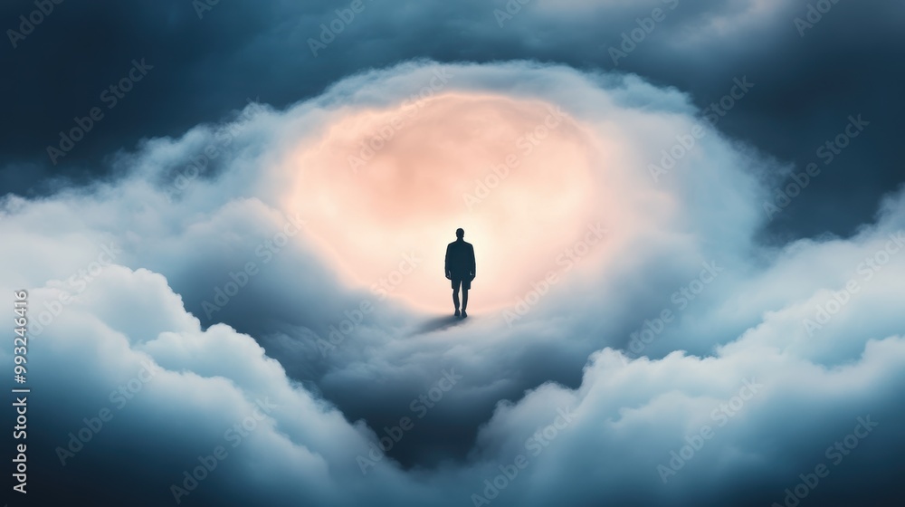 A lone figure, silhouetted against a backdrop of swirling steam and ethereal light, evokes a sense of mystery and the vastness of the human imagination. A lone figure, silhouetted against a backdrop of swirling steam and ethereal light, evokes a sense of mystery and the vastness of the human imagination.