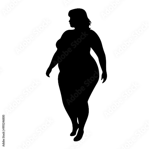 Overweight woman silhouette vector illustration transparent background