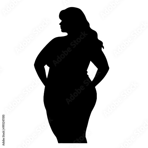 Overweight woman silhouette vector illustration transparent background