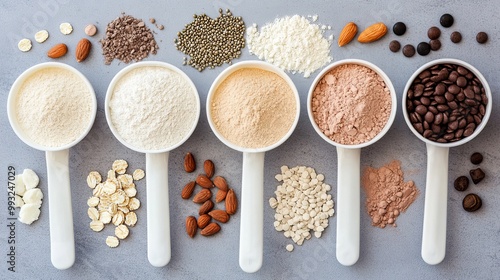 Protein-rich powders and drinks are dietary supplements that support fitness goals.