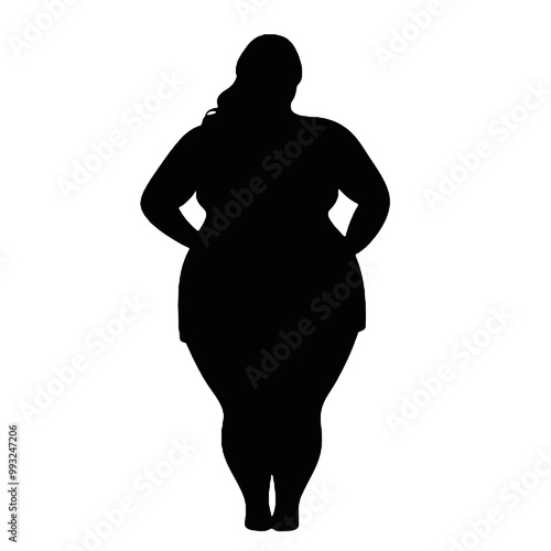 Overweight woman silhouette vector illustration transparent background