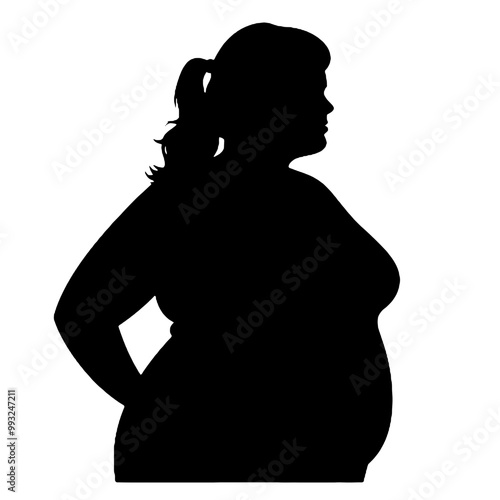 Overweight woman silhouette vector illustration transparent background