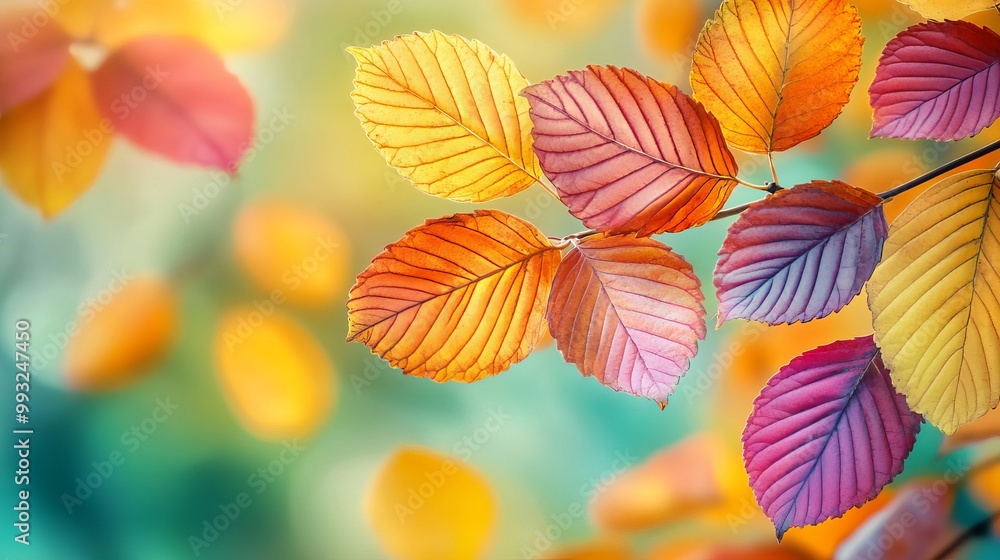 Obraz premium Nature background with beautiful tree leaves in autumn colors.