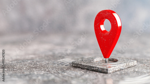 Location pin on a map marker with a glossy finish showcasing navigation and travel elements