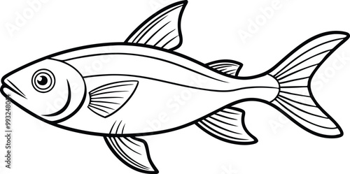 Neon Tetra fish line art vector illustration on black and white.