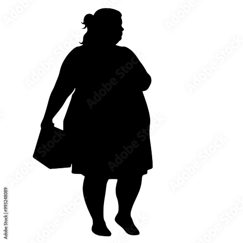 Overweight woman silhouette vector illustration transparent background