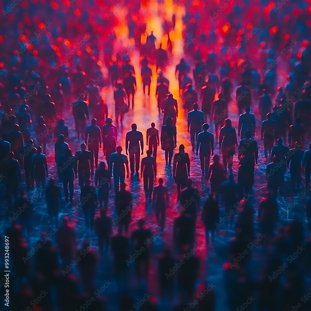Abstract Crowd Walking Into the Light Illustration Abstract Crowd Walking Into the Light Illustration