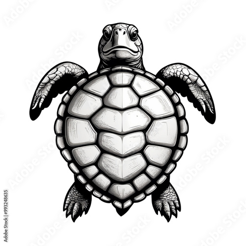 turtle Black-White vector illustration, Png. photo