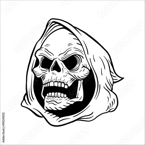 Line art skull tattoo with hood halloween sticker, source design