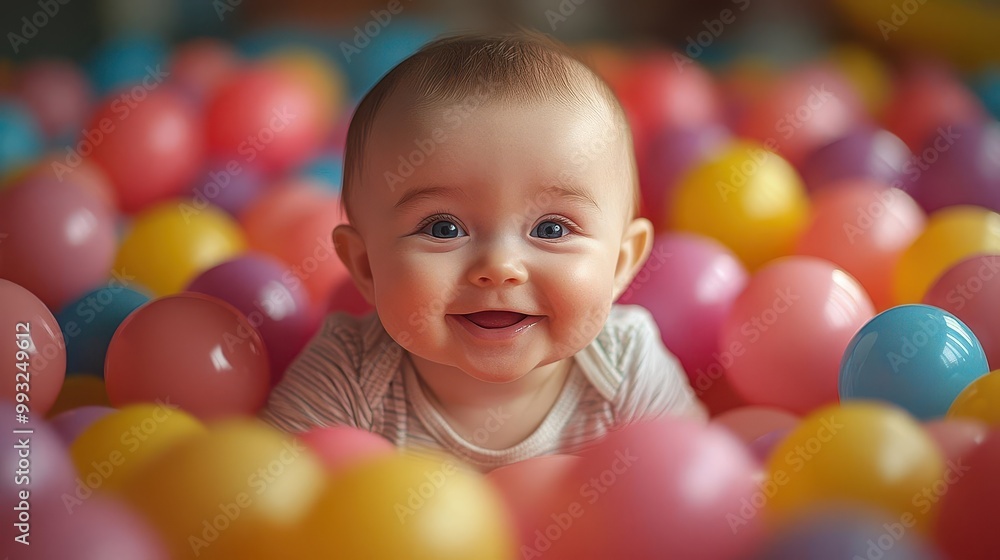 baby joyfully playing in a colorful ball pit surrounded by bright hues and soft textures evoking a sense of innocence and playfulness the scene radiates happiness and childhood joy baby joyfully playing in a colorful ball pit surrounded by bright hues and soft textures evoking a sense of innocence and playfulness the scene radiates happiness and childhood joy
