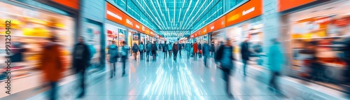 Wallpaper Mural Busy shopping mall with blurred movement of people and vibrant store displays. Torontodigital.ca