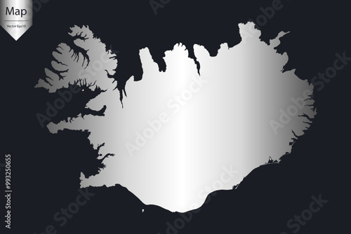 Abstract - High Detailed Silver Map of Iceland. Vector illustration eps10.	
