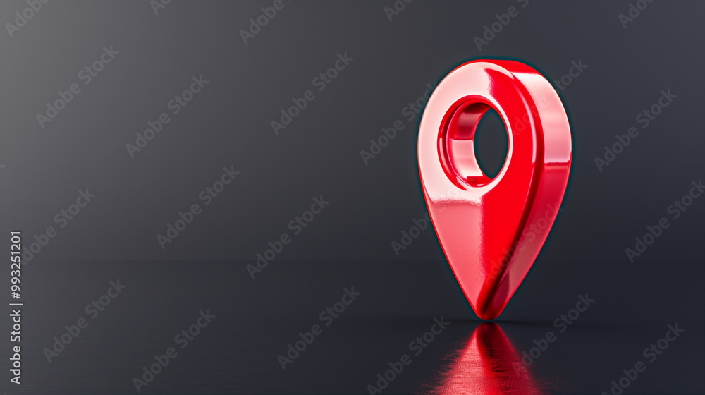 Map marker on a reflective surface showcasing location icon with 3D design and modern style Map marker on a reflective surface showcasing location icon with 3D design and modern style