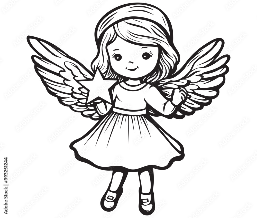 Angel with wings, Cute fairy, Angle wings line art vector Angel with wings, Cute fairy, Angle wings line art vector