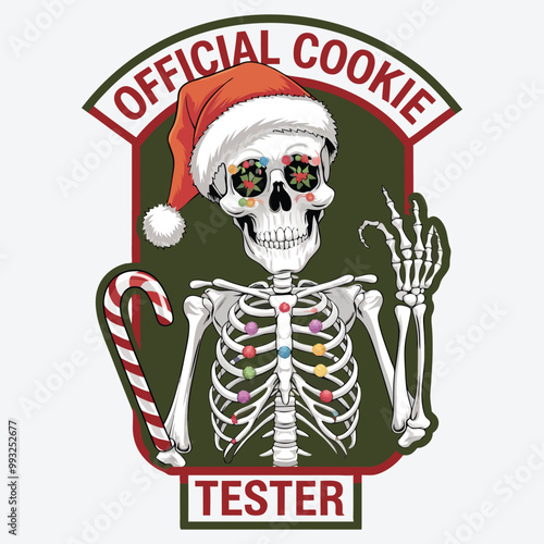 Official Cookie Tester T Shirt Design. Funny Christmas Skeleton Design