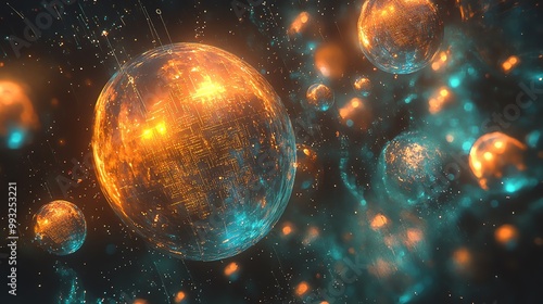 Wallpaper Mural Abstract digital sphere with light streaks and particles. Torontodigital.ca