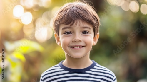 A young boy with brown hair and a smile on his face