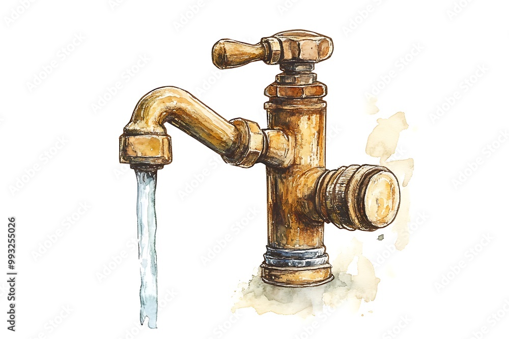 Tap, with flowing water, white background. Tap, with flowing water, white background.