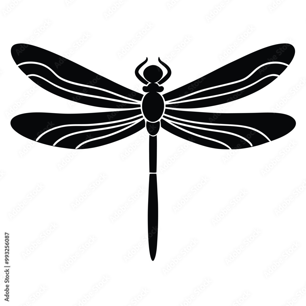 a black and white silhouette of a dragonfly, isolated white background a black and white silhouette of a dragonfly, isolated white background