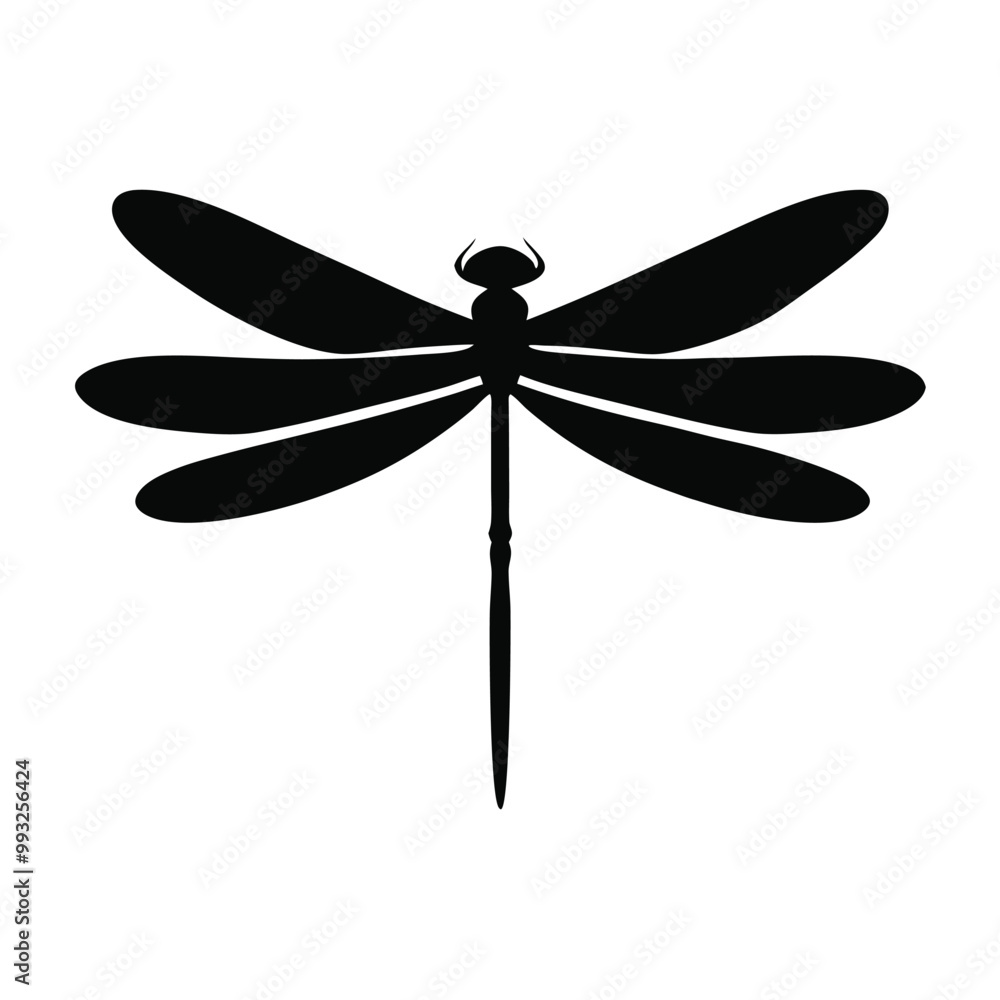 a black and white silhouette of a dragonfly, isolated white background a black and white silhouette of a dragonfly, isolated white background