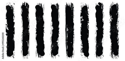 Straight black brush strokes set. Grungy brushes collection. Vector brush Stroke. Artistic grungy black paint hand drawn creative brush stroke set isolated on white background.