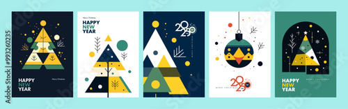 Series of Christmas cards with a tree on them. The cards are colorful and feature a variety of designs
