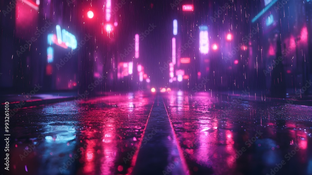 Neon Lights Casting a Magical Glow Over a Quiet Snowfall on City Streets image Neon Lights Casting a Magical Glow Over a Quiet Snowfall on City Streets image