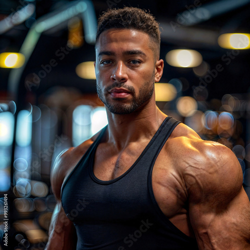 personal trainer in a gymnasium. hypertrophy and muscle building concept photo