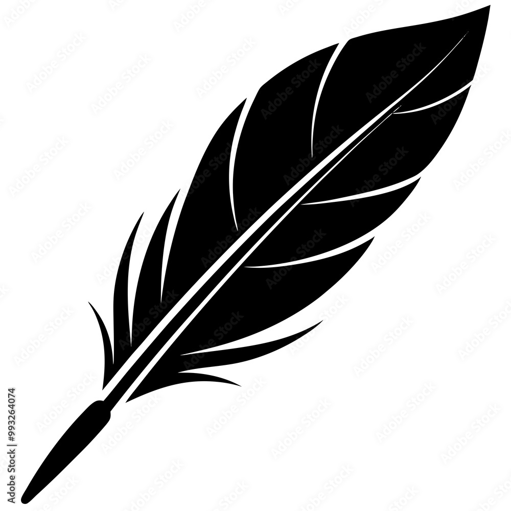 Obraz premium quill feather pen silhouette, feather pen icon logo vector design, majestic feather 
