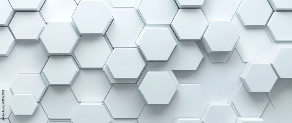 A panoramic wall of honeycomb hexagons with a random shifted white background. A panoramic wall of honeycomb hexagons with a random shifted white background.