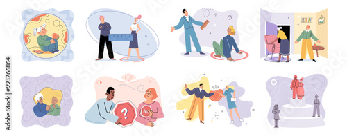 Social anxiety vector illustration. Sadness is natural response to lifes challenges and losses Societys expectations can contribute to feelings sorrow and isolation The social anxiety concept examines