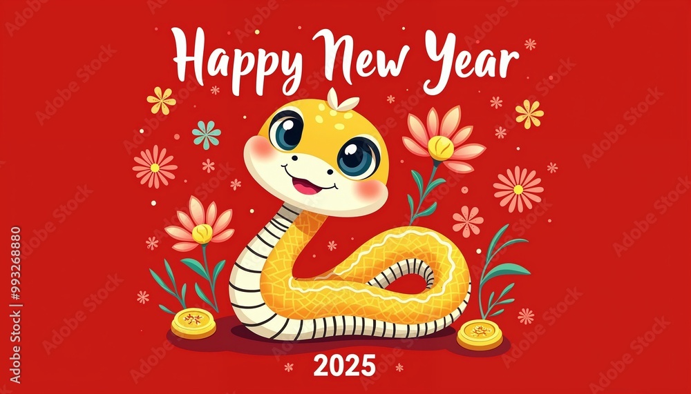 custom made wallpaper toronto digitalchinese new year yellow snake happy new year 2025 on a red background