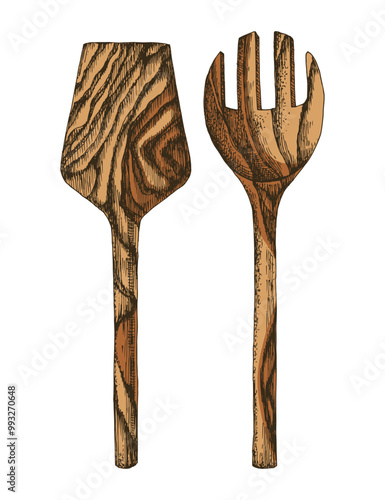 wooden hand drawn vector spatulas