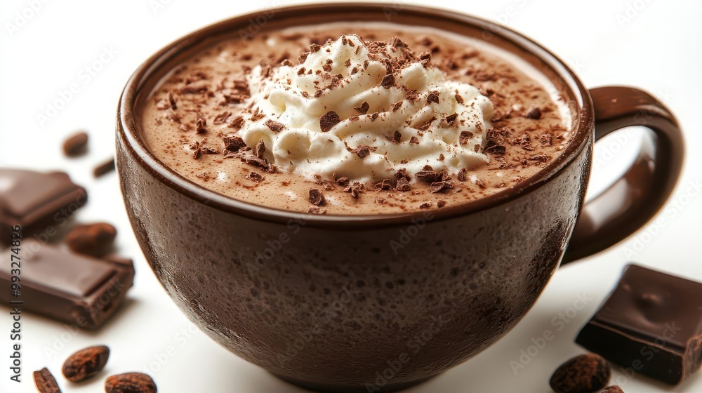 cup of rich hot chocolate topped with whipped cream elegantly isolated against a white background embodying warmth and indulgence cup of rich hot chocolate topped with whipped cream elegantly isolated against a white background embodying warmth and indulgence
