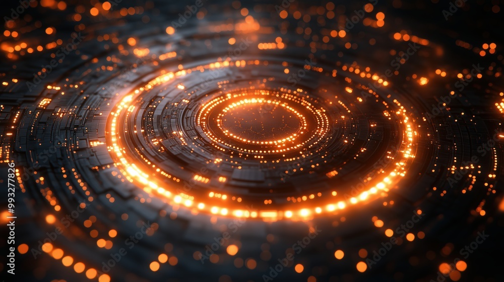 Futuristic Glowing Digital Interface with Circular Light Patterns and Technology Elements, Perfect for Innovation, Cyber, and Sci-Fi Inspired Designs in Digital Visualization Futuristic Glowing Digital Interface with Circular Light Patterns and Technology Elements, Perfect for Innovation, Cyber, and Sci-Fi Inspired Designs in Digital Visualization