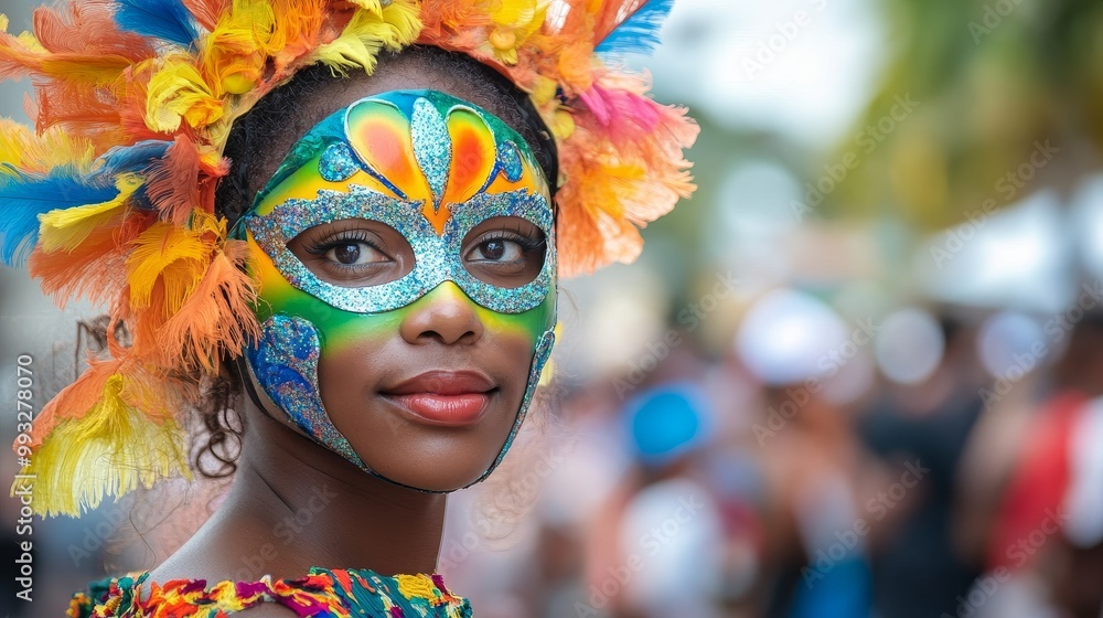 Vibrant Haitian Woman in Colorful Carnival Costume at Jacmel Festival Vibrant Haitian Woman in Colorful Carnival Costume at Jacmel Festival