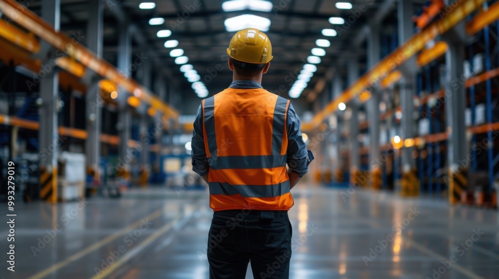 Industrial Worker in Warehouse Setting with Safety Gear Industrial Worker in Warehouse Setting with Safety Gear