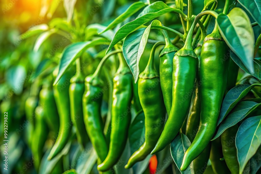 Fresh green chili leaves against a natural background showcasing vibrant colors and healthy growth Fresh green chili leaves against a natural background showcasing vibrant colors and healthy growth