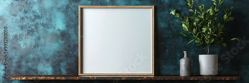 Blank Picture Frame Mockup on Textured Wall Background Illustration
