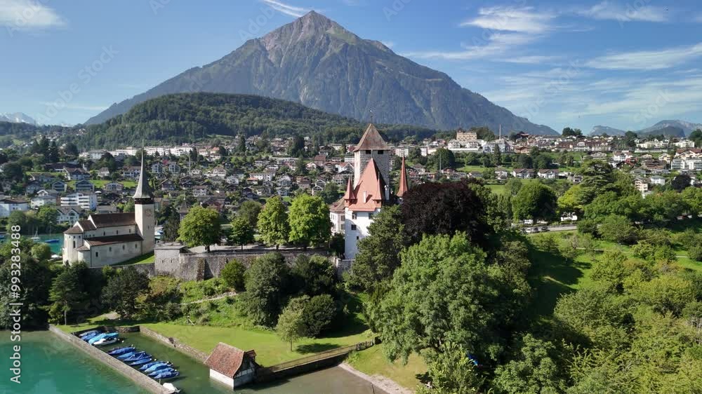 Lake Thun in the canton of Bern, Switzerland. drone view. Lake Thun in the canton of Bern, Switzerland. drone view.