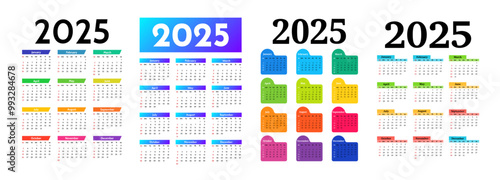 Set of calendars for 2025 isolated on a white background