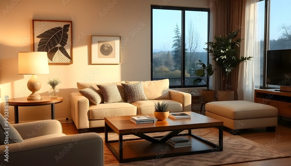 Fototapeta premium Living room with sofa and coffee table at home 