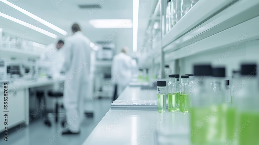 Close-up of Green Chemicals in a Modern Laboratory Close-up of Green Chemicals in a Modern Laboratory