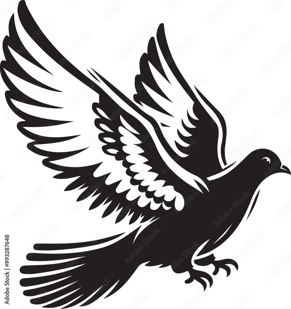 Obraz premium black dove bird silhouette vector illustration, solid white background