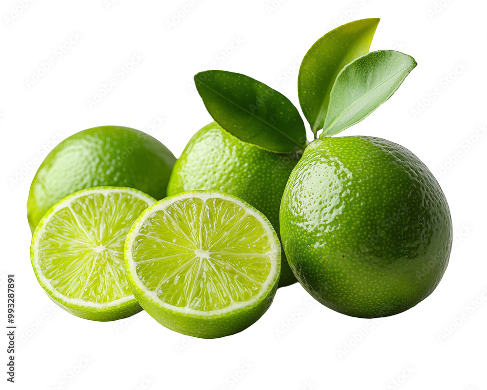 Fresh Limes Whole and Halved on transparent background Fresh Limes Whole and Halved on transparent background