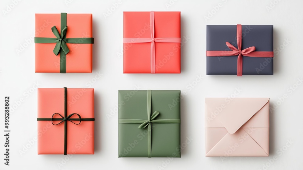 A collection of beautifully wrapped gift boxes in various colors and ribbons, perfect for any occasion. A collection of beautifully wrapped gift boxes in various colors and ribbons, perfect for any occasion.